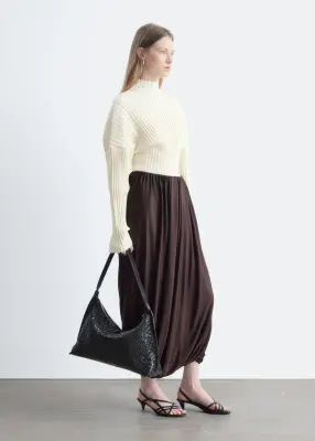 Jupe boule à effet drapé et torsadé - Marron foncé — photo 3