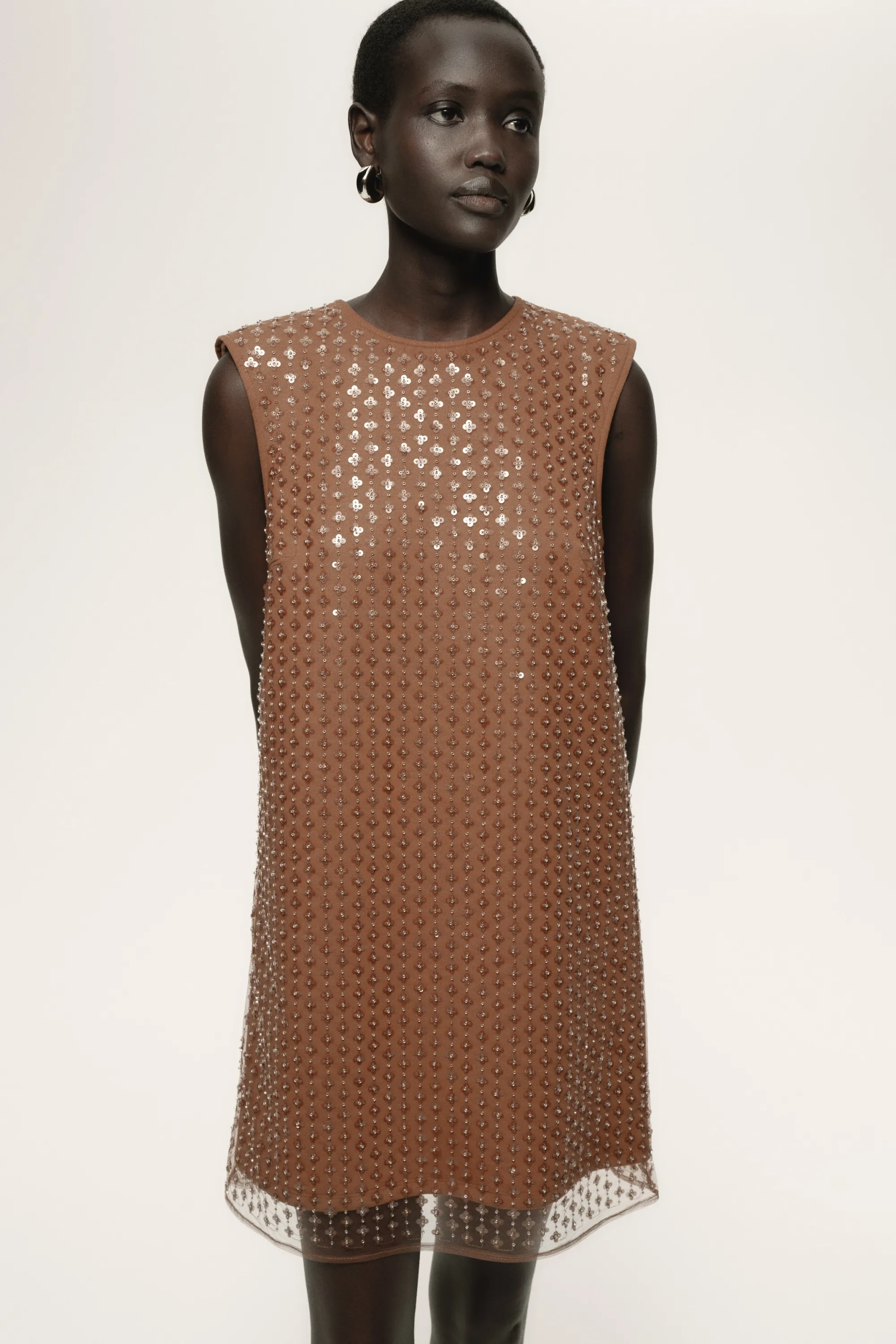 Robe en mesh à sequins - Marron