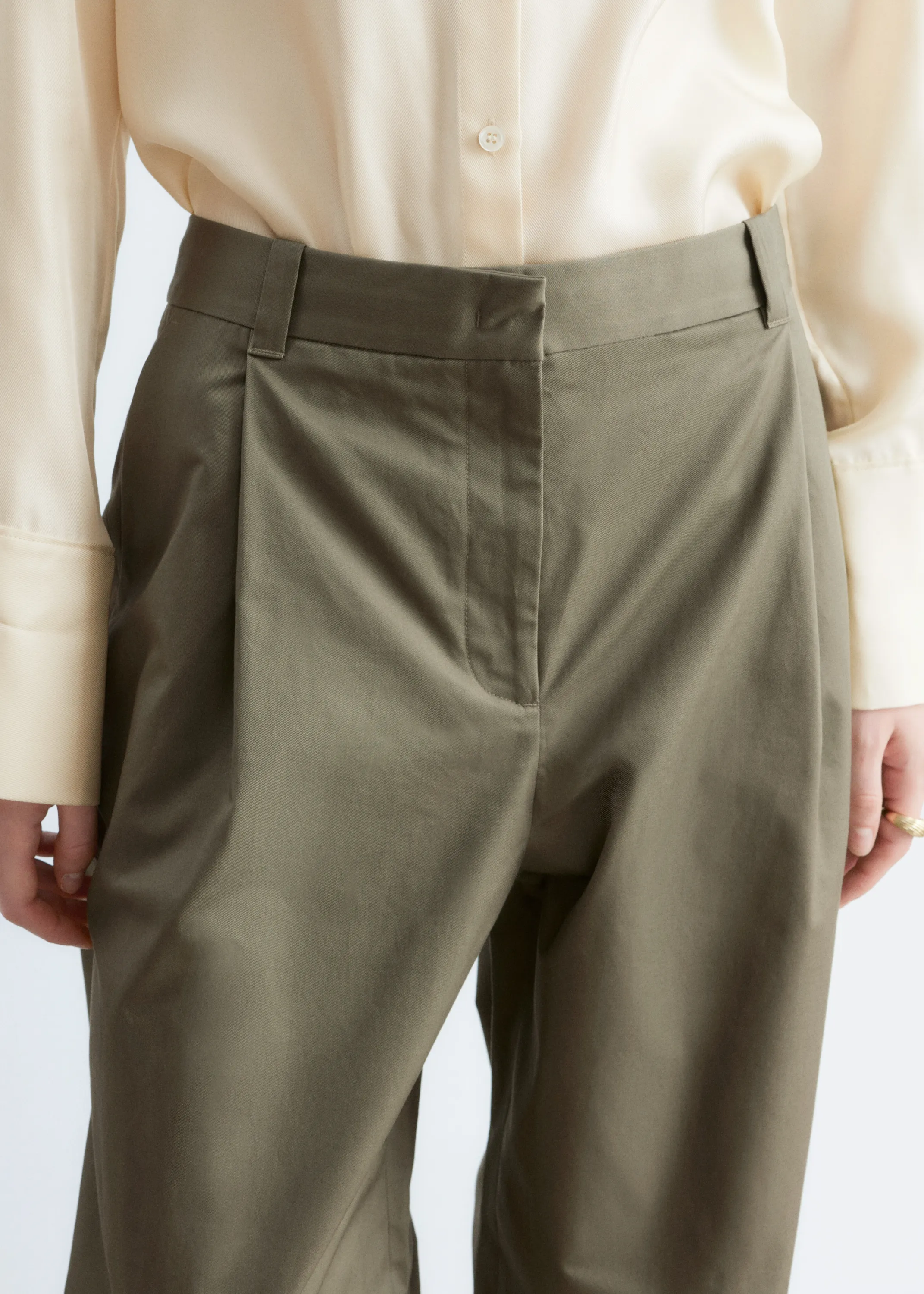 Pantalon plissé en coton - Vert kaki