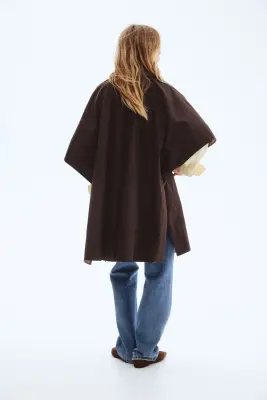 Manteau cape avec col - Marron foncé — photo 3
