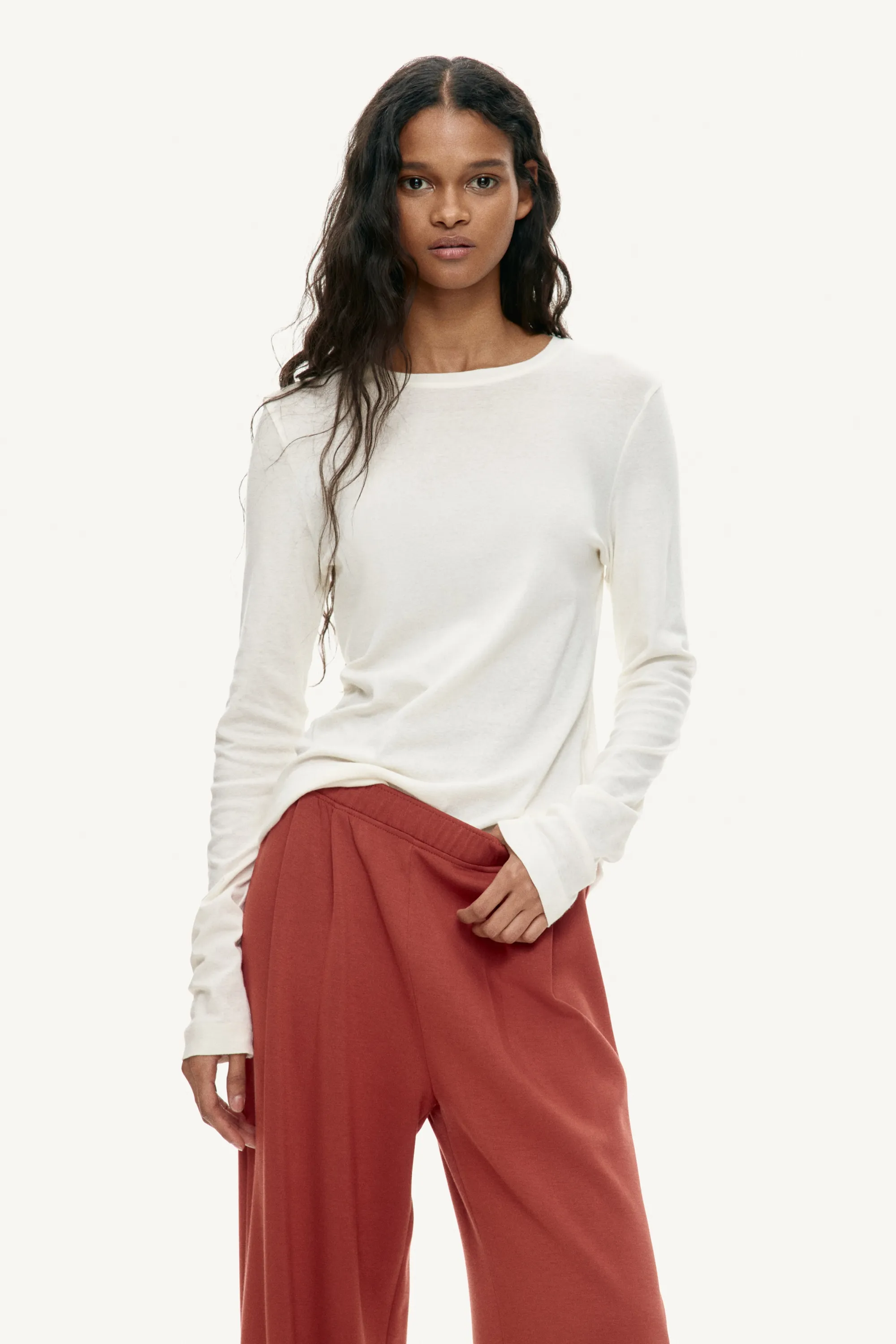 Pantalon large avec taille élastique - Rouge