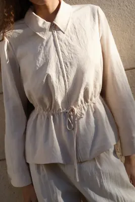 Chemise zippée avec basque - Beige clair — photo 2