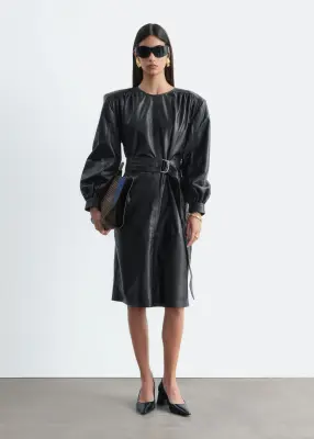 Robe ceinturée en cuir - Noir — photo 2