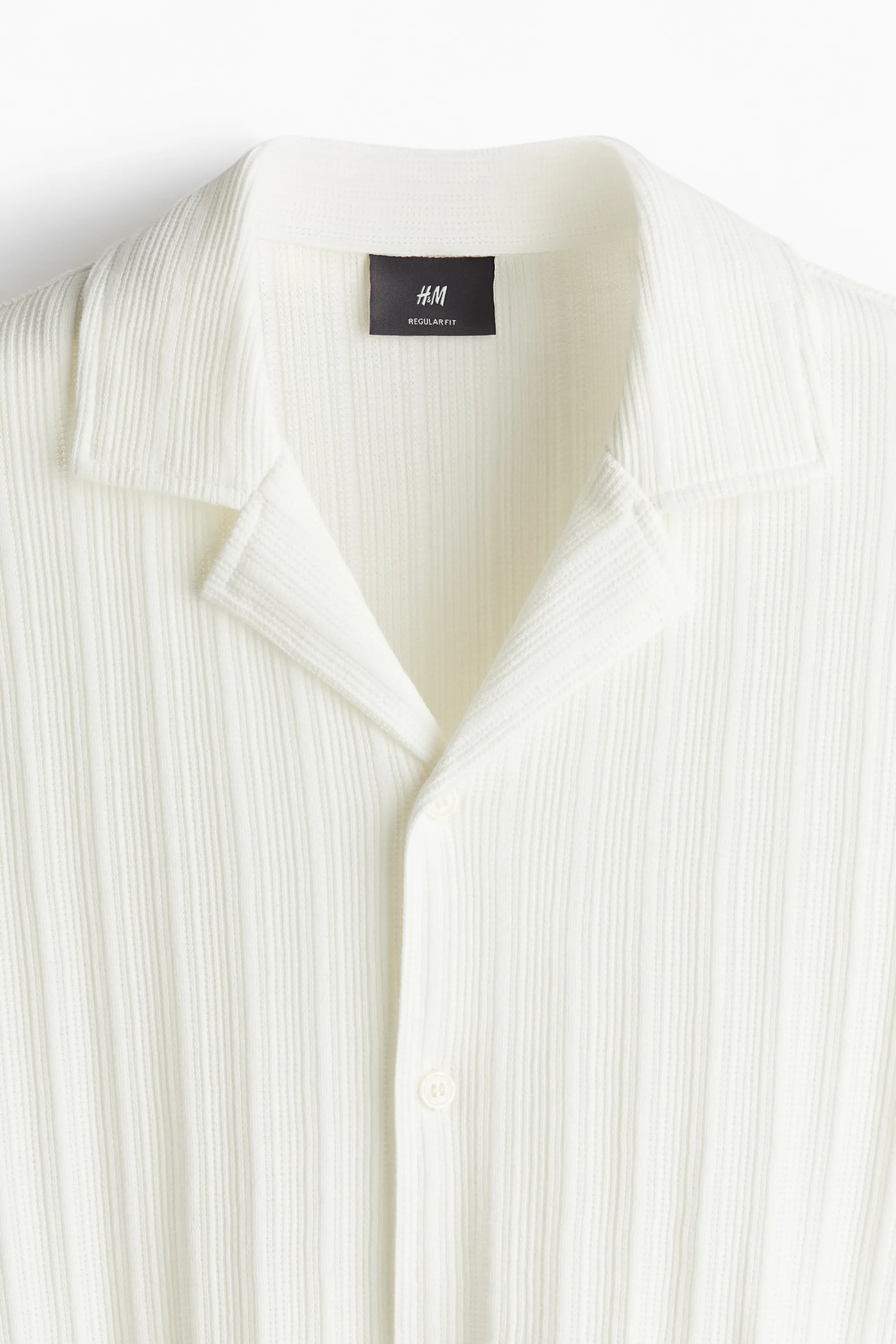 Chemise Regular Fit en maille avec col cubain - White