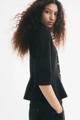 Fine-knit peplum cardigan - Noir — photo 3