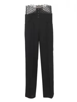 Pantalon droit en laine noir ceinture dentelle de calais Prix boutique 2500€ Taille 34 — photo 1