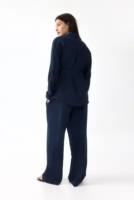 MAMA Pantalon Before & After en lin mélangé - Bleu marine — photo 3