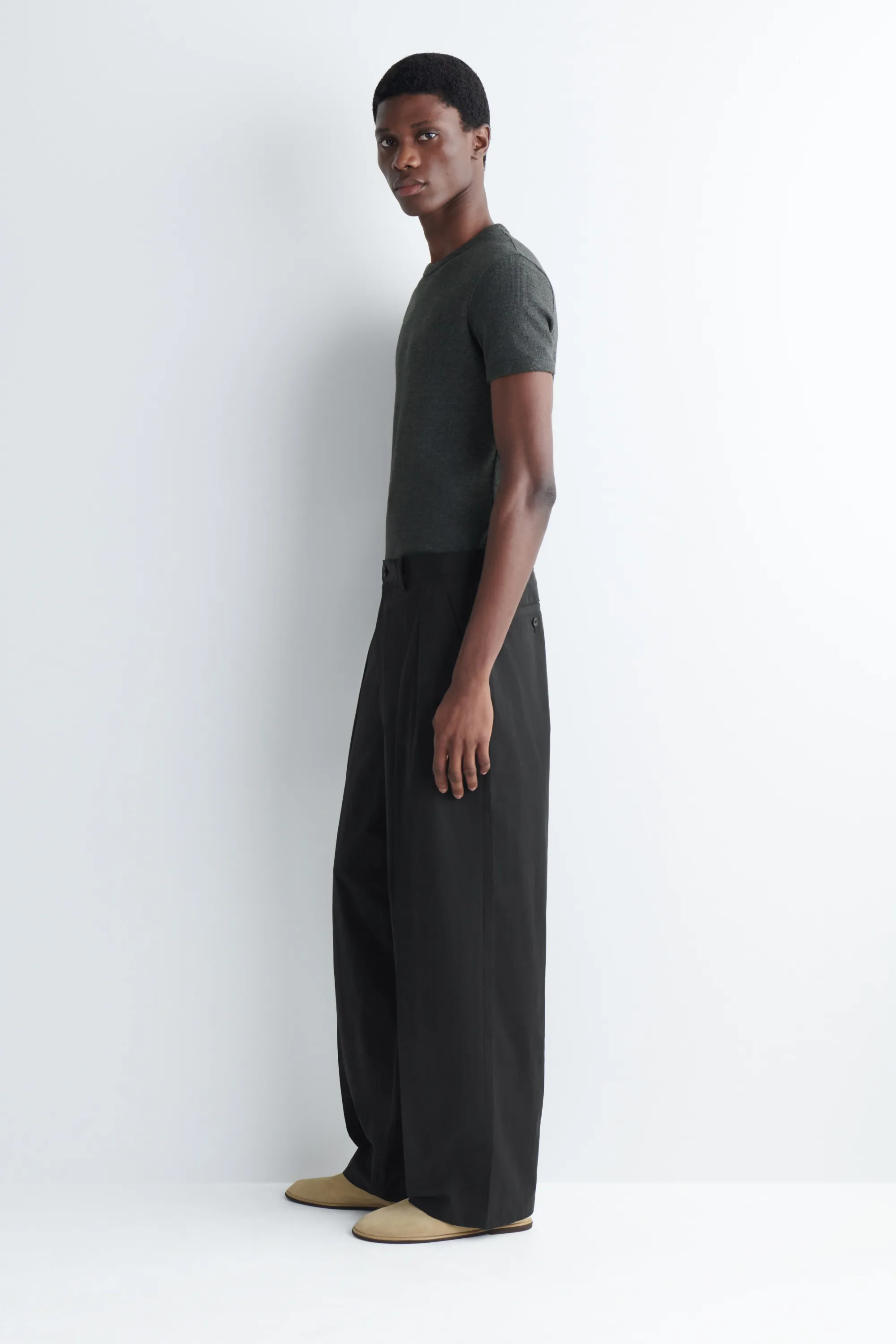 T-SHIRT SLIM EN COTON CÔTELÉ - CHARBON