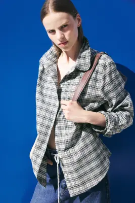 Chemise en popeline de coton - Crème/carreaux — photo 2