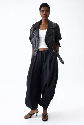 Veste de style motard en tissu enduit - Noir — photo 1