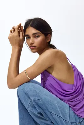 Top à effet drapé avec bretelles fines - Violet — photo 2