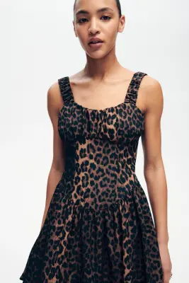 Robe imprimée avec jupe évasée - Marron foncé/imprimé léopard — photo 3