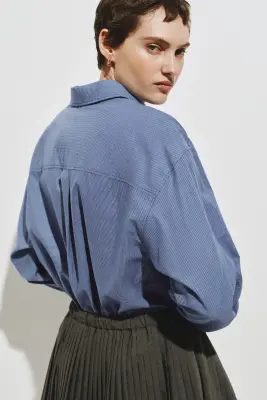 Chemise oversize en popeline de coton - Bleu/carreaux — photo 3