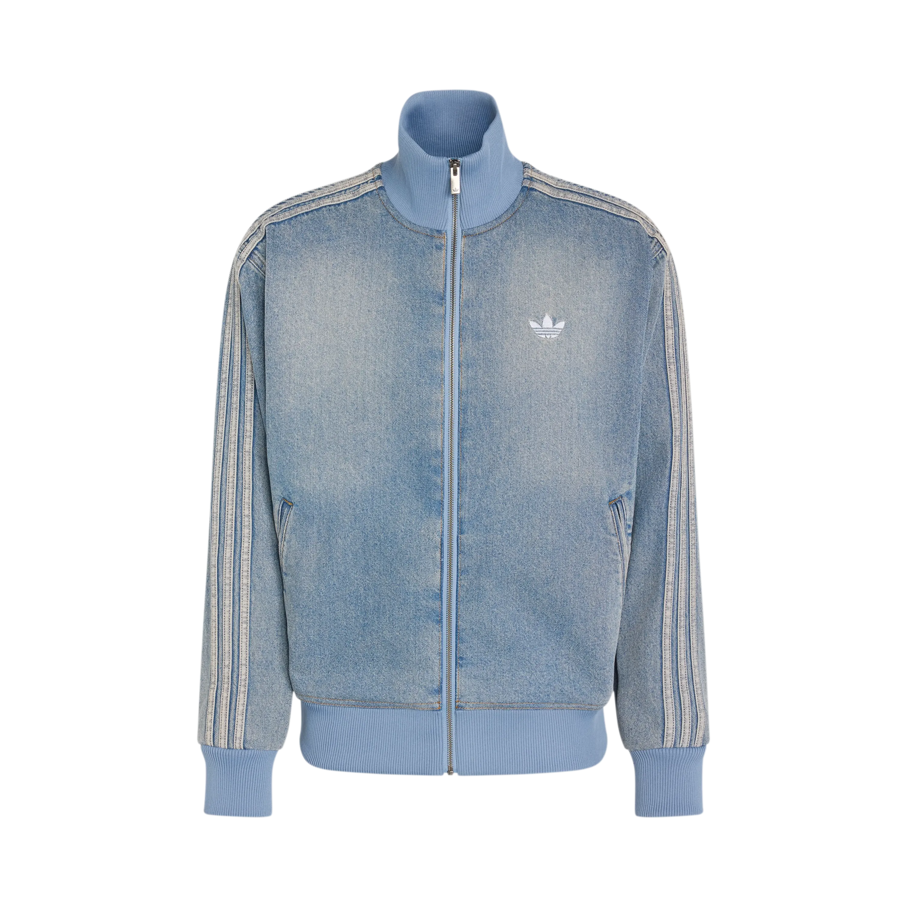 Adidas Denim Firebird Track Top Worn Blue