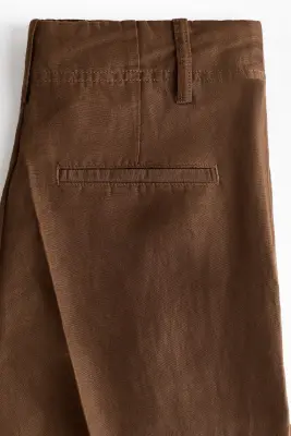 Pantalon effilé en lin mélangé - Marron — photo 3