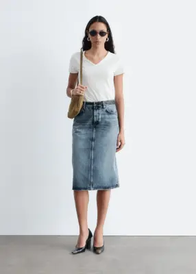 T-shirt col en V en coton - Blanc — photo 2