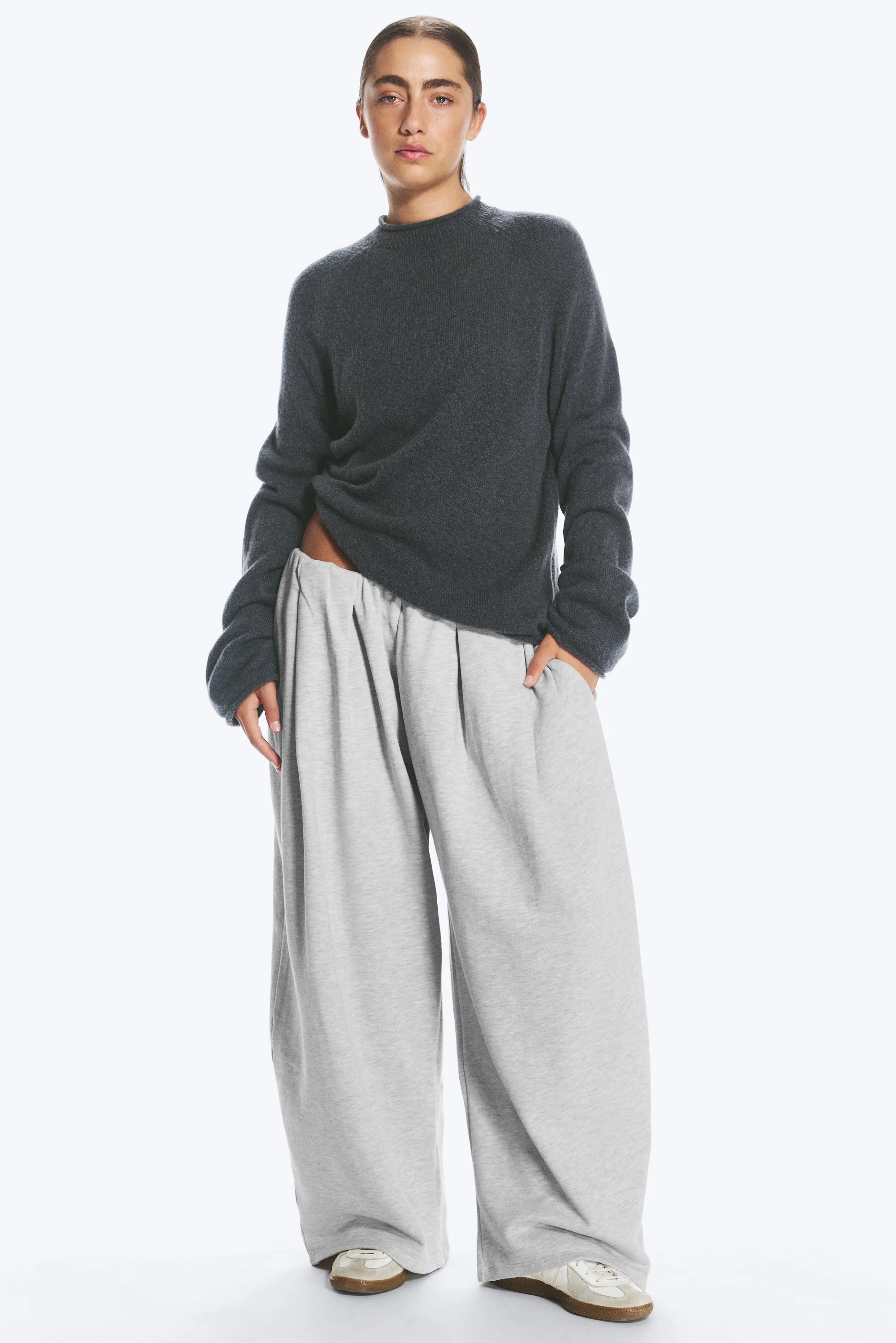 Pull ample en laine mélangée - Gris foncé