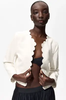 Veste à bords festonnés - Crème — photo 2