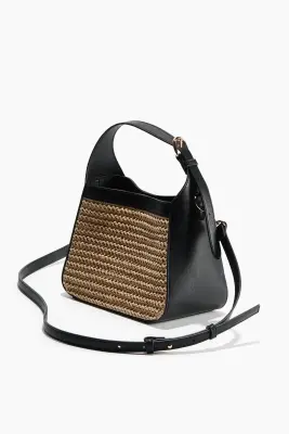Sac crossbody avec détails en paille - Beige/noir — photo 1