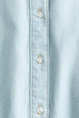 Frill-trimmed denim blouse - Bleu denim pâle — photo 4