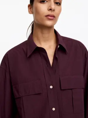 Robe-chemise en coton - Mauve foncé — photo 3
