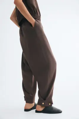 Pantalon barrel en modal mélangé - Marron foncé — photo 3