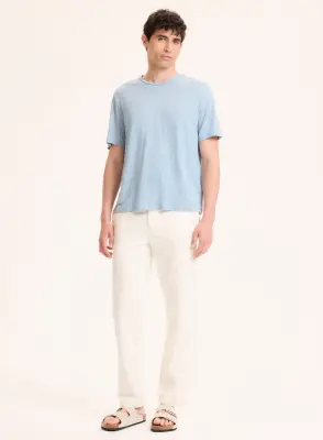 T-shirt Bleu Col Rond Manches Courtes en Lin / Elasthanne — photo 2
