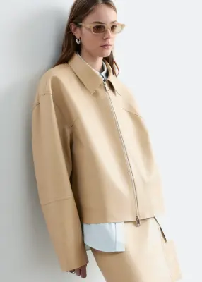 Veste décontractée en cuir - Beige — photo 4