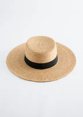 Chapeau en raphia bordé de gros-grain - Paille naturelle — photo 2