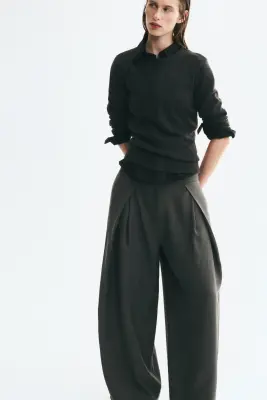 Pantalon barrel avec détails croisés - Gris foncé — photo 2