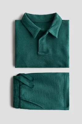 Ensemble 2 pièces en coton gaufré - Vert foncé — photo 1