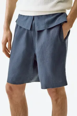 Short Relaxed Fit en lin - Bleu ancien foncé — photo 2