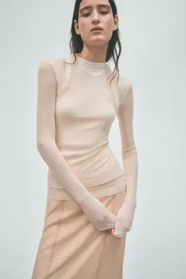 Top superposé en laine mérinos - Beige clair — photo 2