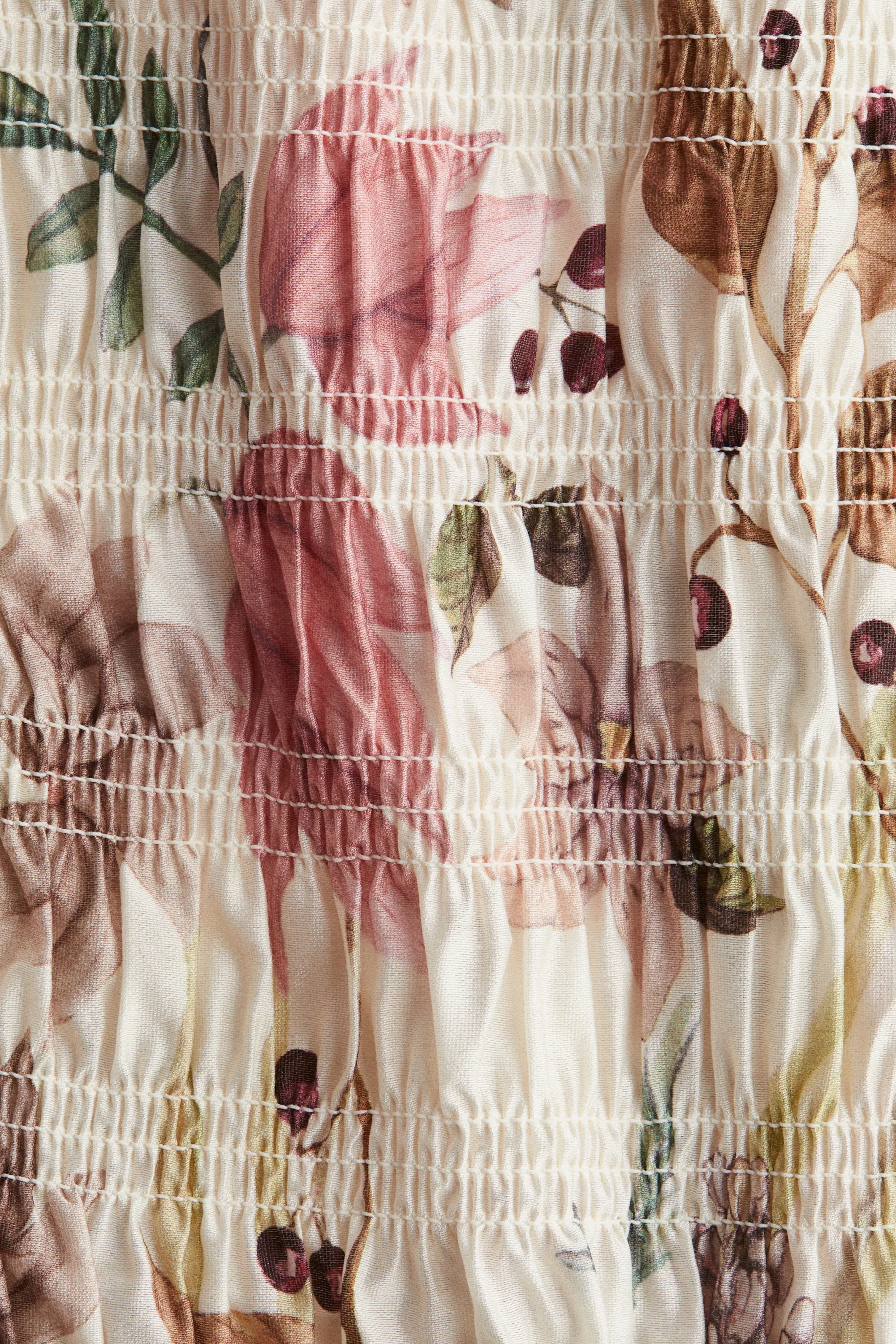 Blouse smockée - Crème/fleuri