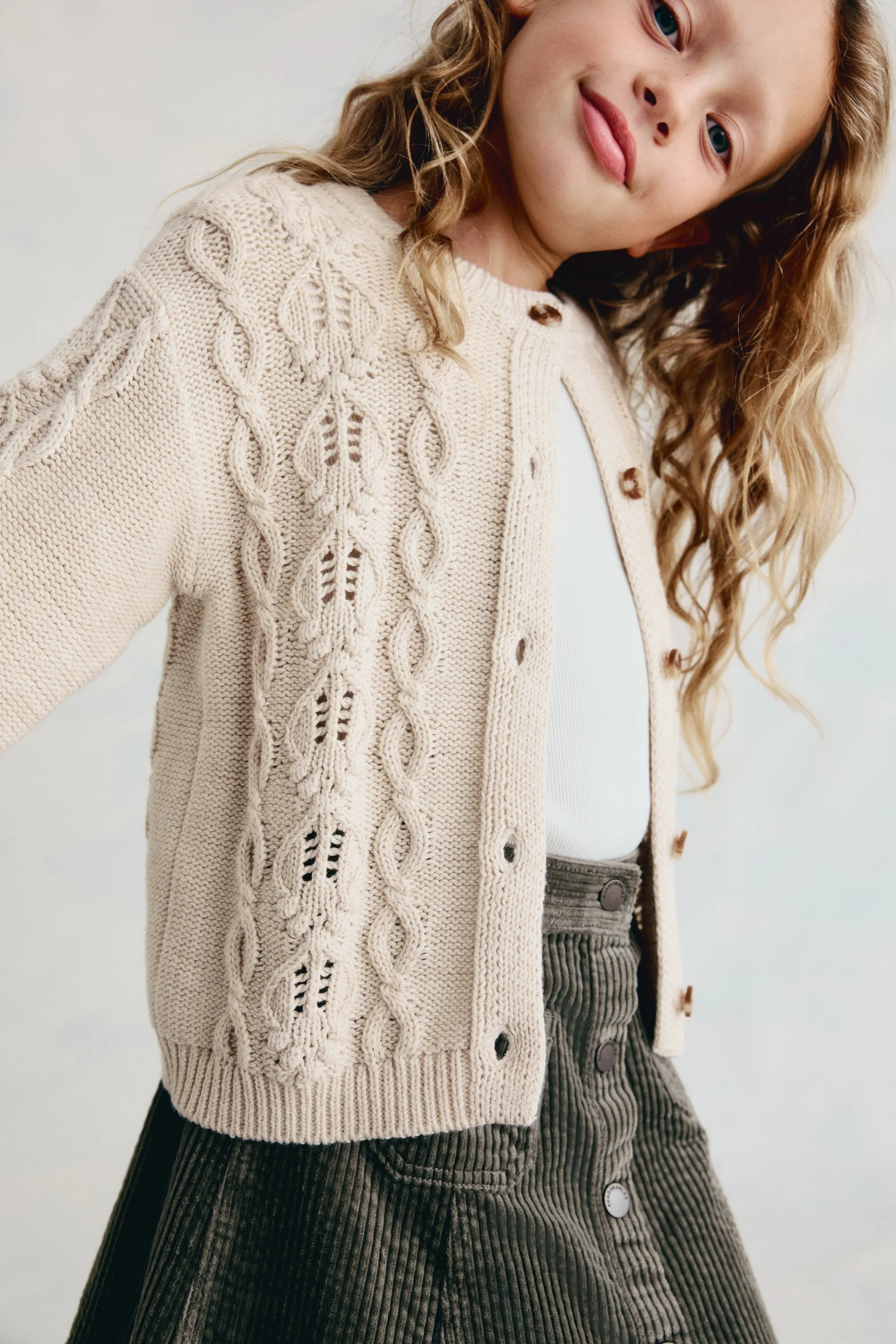 Gilet en maille fantaisie de coton - Beige