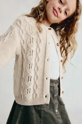 Gilet en maille fantaisie de coton - Beige — photo 1