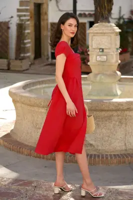 Estelle Button Down Dress - Bordeaux — photo 4