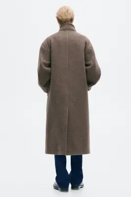 Manteau long en laine mélangée - Beige foncé — photo 3
