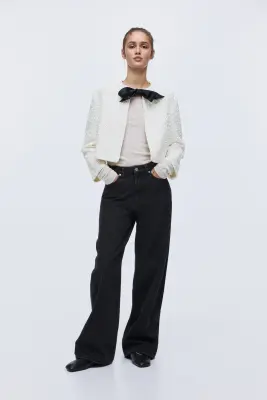 Veste à sequins avec détail à nouer - Crème — photo 2