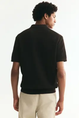 Polo Regular Fit en maille - Marron foncé — photo 3