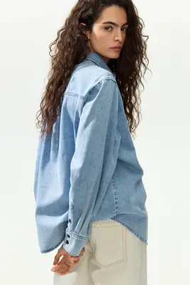 Chemise volantée en denim - Bleu denim — photo 2