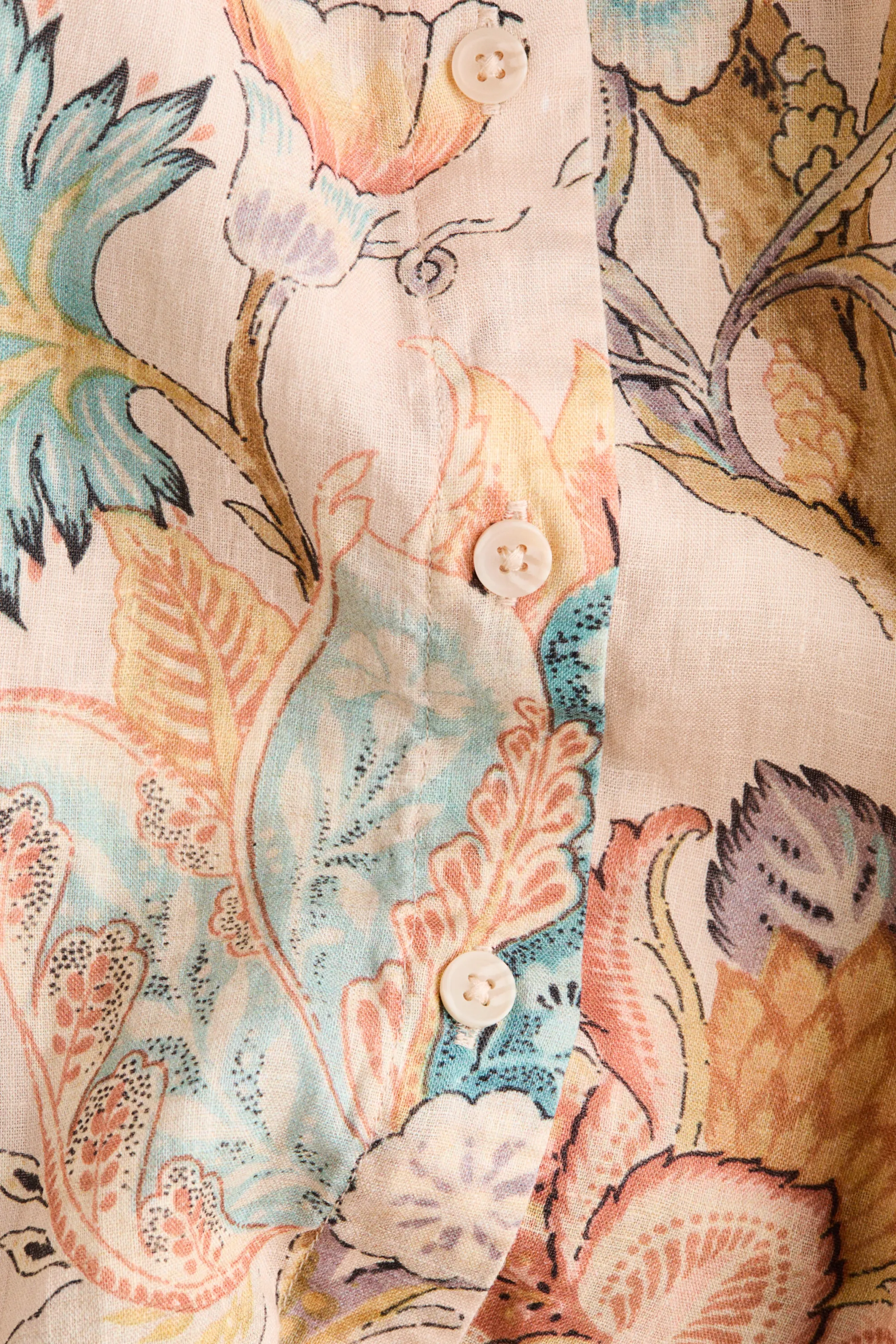 Chemise oversize en lin - Beige clair/fleuri