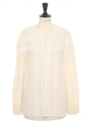 Blouse manches longues en soie beige et broderie dentelle blanche Prix boutique 1100€ Taille 36/38 — photo 1