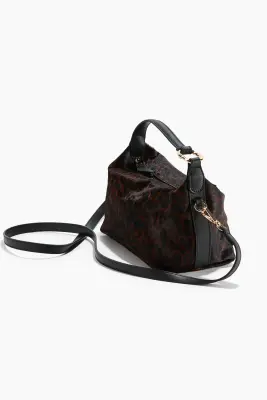 Sac crossbody en cuir - Marron foncé/imitation léopard — photo 3
