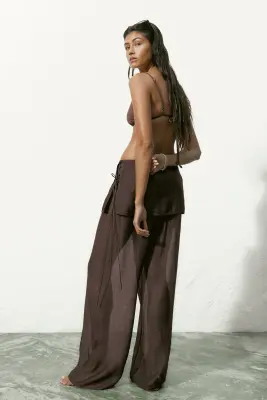 Pantalon avec jupe superposée - Marron foncé — photo 4