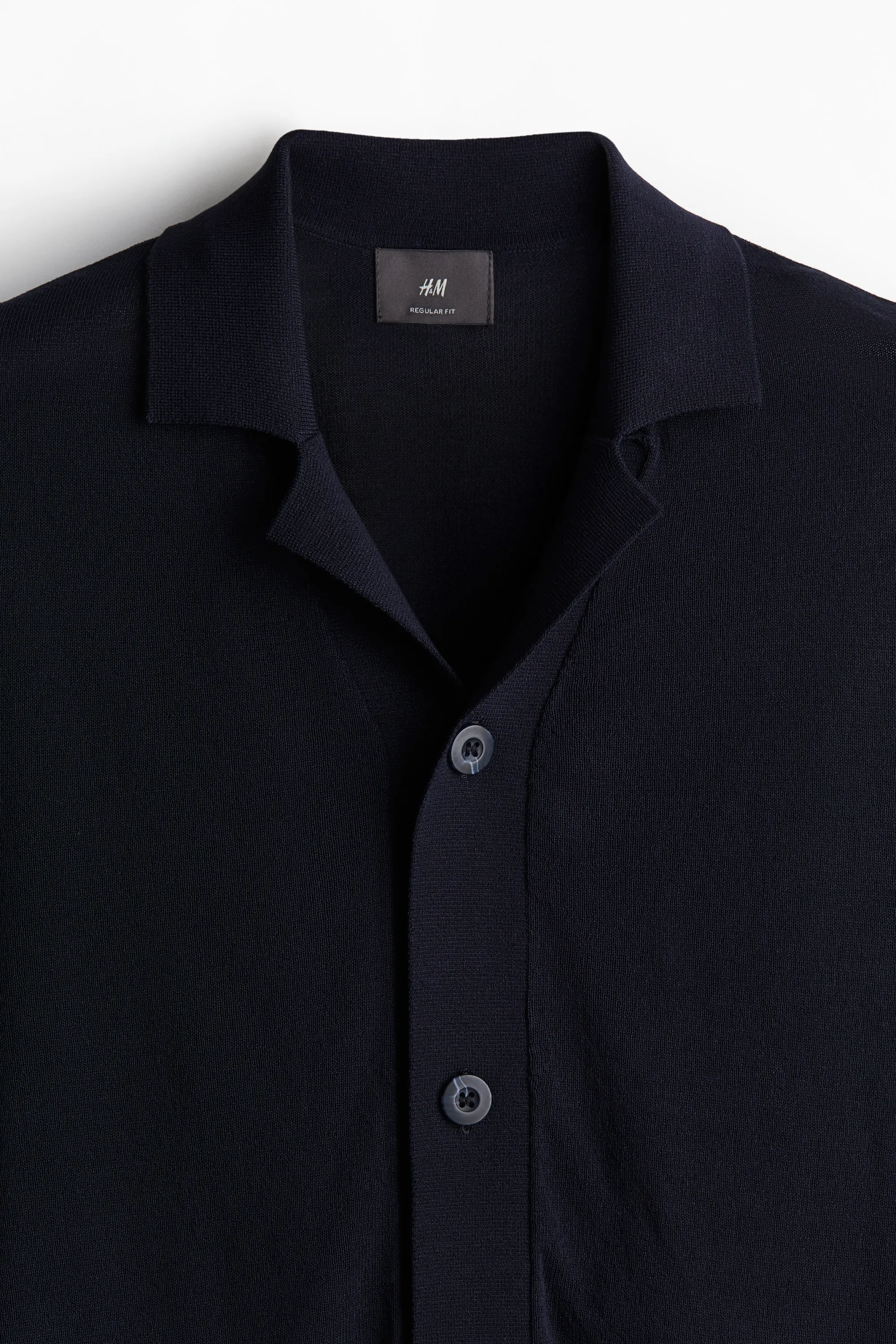 Chemise Regular Fit en maille avec col cubain - Bleu marine