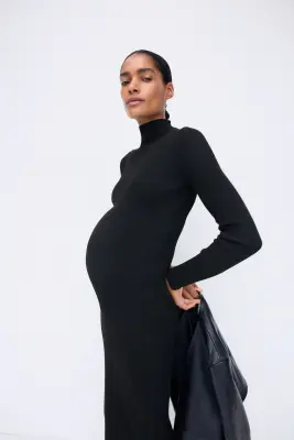 MAMA Robe en maille côtelée avec col cheminée - Noir — photo 3