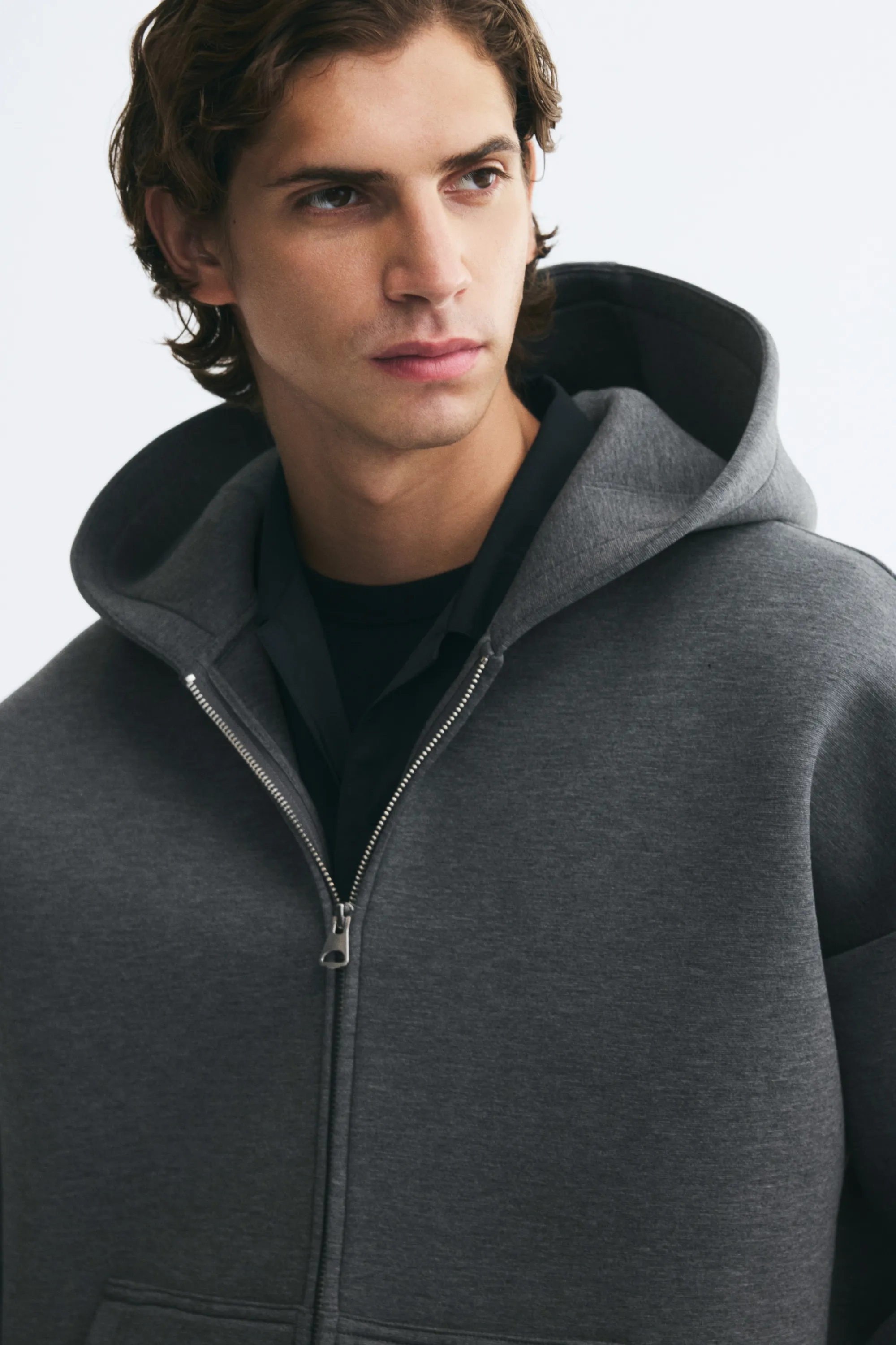 Veste à capuche zippée Oversized Fit en scuba - Gris foncé chiné