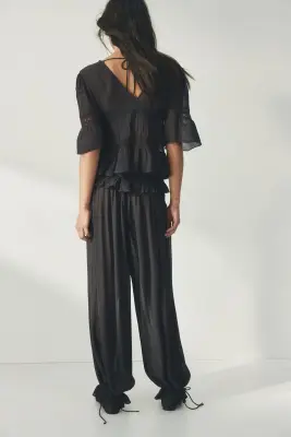 Pantalon en viscose avec dentelle - Gris foncé — photo 3