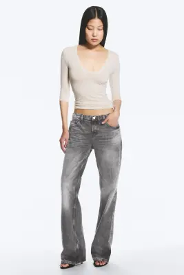 Jean bootcut ample taille basse Aura - Alien Black - Noir délavé — photo 3
